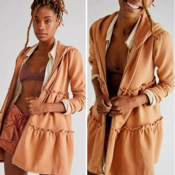 Free People Tiered Trapeze Zip Sweatshirt In Orange - Picture 1 of 8